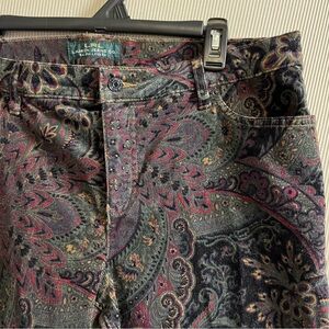 Ralph Lauren Jeans Women’s Micro-Corduroy Green Paisley Jeans/Pants Size 14
